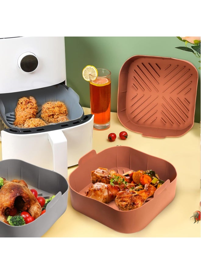 سلة مقلية الهواء السيليكون بطانات مربع - 2pcs قابلة لإعادة الاستخدام مقلية الهواء أواني السيليكون للأغذية الآمنة مقلية الهواء ملحقات الفرن (8.1 بوصة) - Image 4